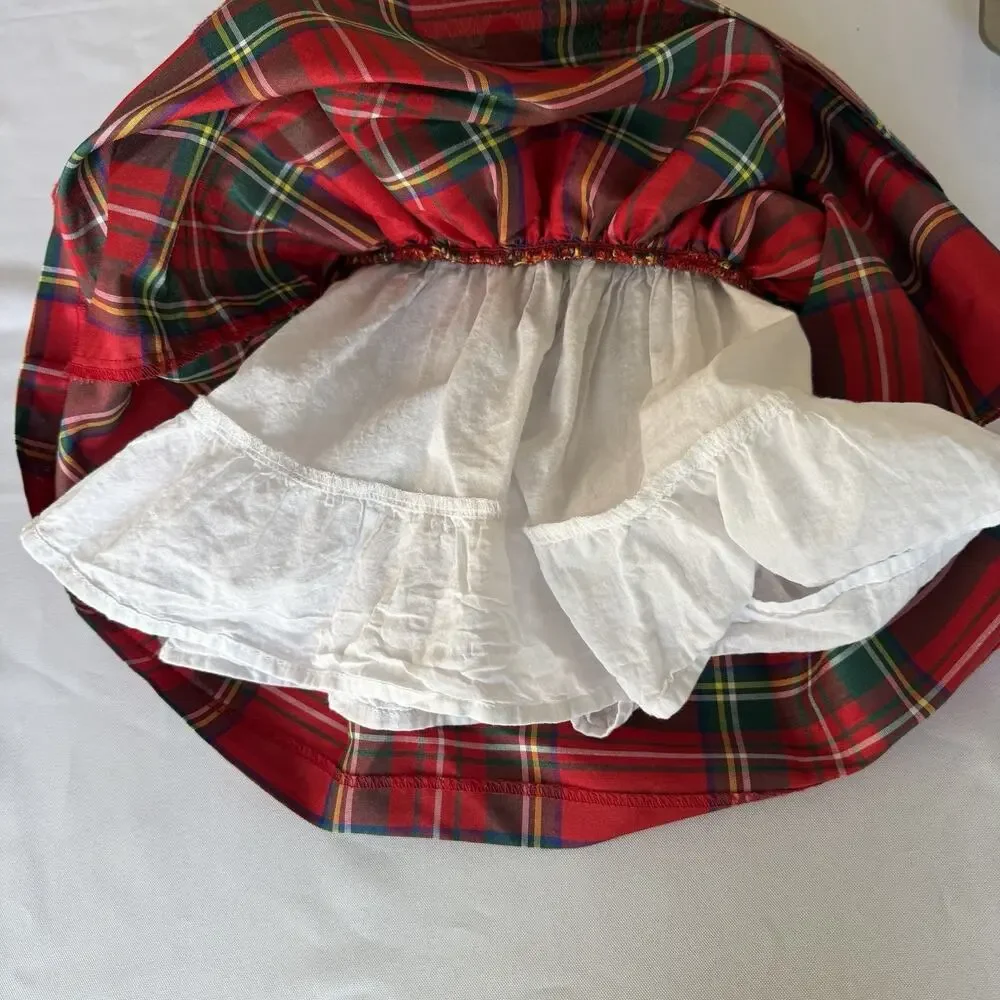 Laura Ashley Infant Holiday Dress 0-3 Months Red & Green Plaid Front Smocking